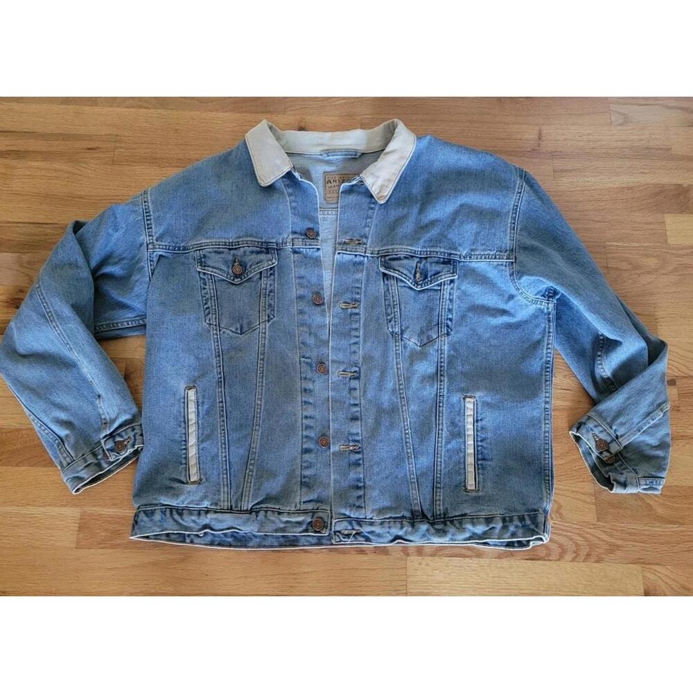 Vintage Arizona Jean Co Blue Jean Denim Trucker Jacket Stone Wash Mens Size XL